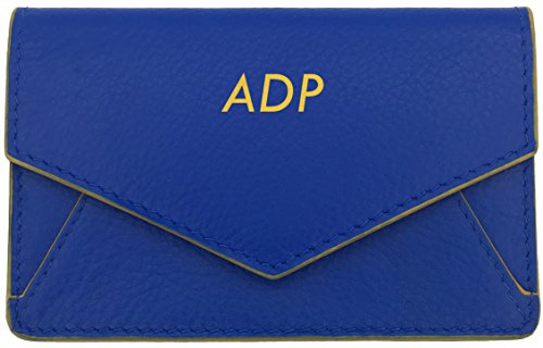 Genuine Leather Cobalt Blue/Yellow Personalized RFID Card Holder
