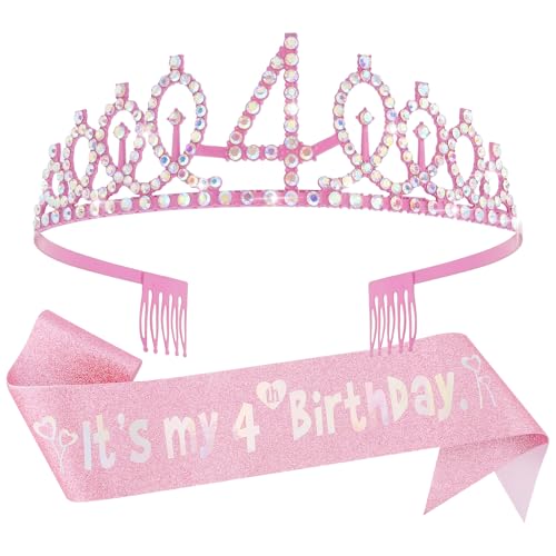 Canitor Birthday Decorations for Girls - Crown Tiara Sash Set and Headband Gift