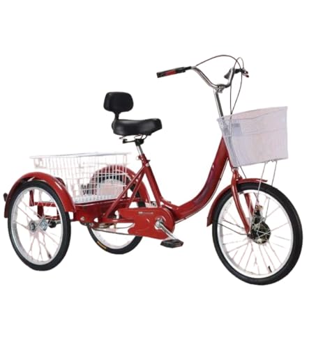 Tonain 三輪自転車、20インチ三輪クルーザー ショッピング シティバイク 高齢者用 大人用、転ばない 買い物かご付 背もたれ付き ベル 駐車ロック ヘッドライト付き 高炭素鋼材 高さ調整 座面前後に調節 パークライド 買い物 初心者 シニア向け/ピク