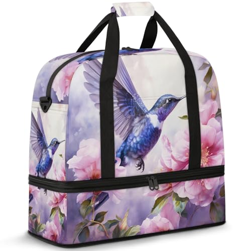 Large Weekender Overnight Bags Colorful Flower Bird Travel Duffel Bag for Women Men Gym Bag With Shoe Compartment Foldie Travel Tote Bag Carry On Personal Item Bag for Travel Gym Sports
