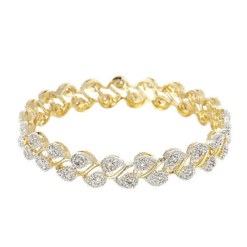 Image of ZENEME Bangle Gold Plated American Diamond Studded Sparkling Leafy Designed Set Of 2 Bangle Jewellery For Girl and Women
