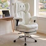 Efomao Big and Tall Executive Office Chair, PU Leather High-Back Desk Chair with Footrest, Adjustable Heavy-Duty Swivel Computer Chair, 180kg Capacity, White