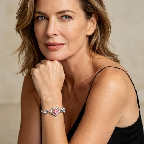 Image of 1CT Rose Heart Bracelet Moissanite Lab-Grown Sapphire Ruby Emerald&More 18K White Rose Gold Plated Anniversary Birthday Gift for Wife Girlfriend Mom Daughter Mothers Day Gift for Mom