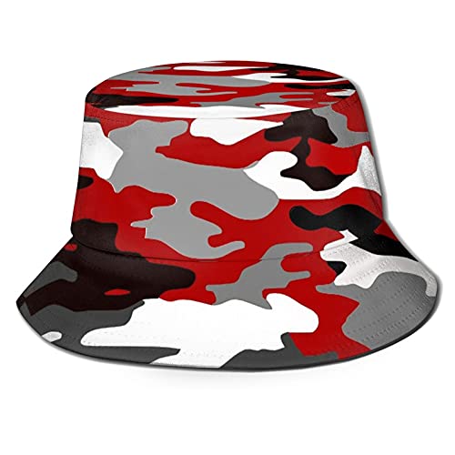Red Camo Bucket Hat Travel Summer Beach Hat Sun Uv Protection Foldable Fisherman Hat Fashion Cap For Women Men Unisex #TOP22