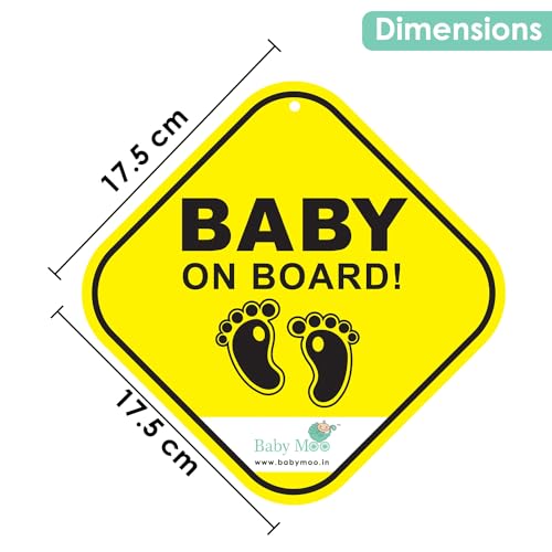Image of BabyMoo Foot Print Sign for Car with Vacuum Suction Cup Clip Yellow -Weatherproof Car Decal-Adorable Design for Maximum Attention-Enhance Road Visibility-Easy to Apply and Residue
