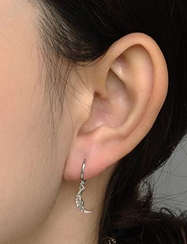 Women's Creole Earrings with Pendant, Solid 925 Sterling Silver Hoop Earrings, Hanging Small Earrings with Sparkling Pendant, Gift for Women, Girls, Children, Comes in Jewellery Gift Box