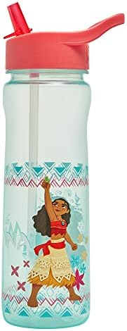 Disney Moana Water Bottle Flip Up Straw 600ml  Official Disney Merchandise Kids Reusable Non Spill - BPA Free - Recyclable Plastic - Ideal For School Nursery Sports Picnic - Turquoise & Pink