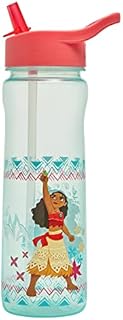 Disney Moana Water Bottle Flip Up Straw 600ml  Official Disney Merchandise Kids Reusable Non Spill - BPA Free - Recyclable Plastic - Ideal For School Nursery Sports Picnic - Turquoise & Pink
