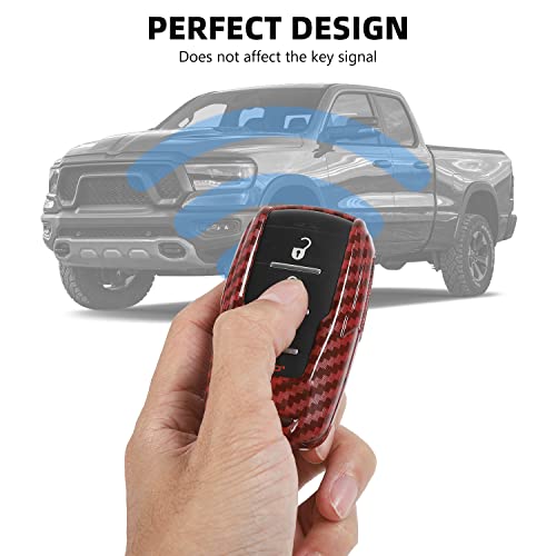 Image of RAZPOY for RAM Key Fob Cover Replacement Key Case Shell Protector Holder for 2018-2022 Dodge RAM 1500 2500 3500 Accessories, ABS Plastic (Red Carbon Fiber)