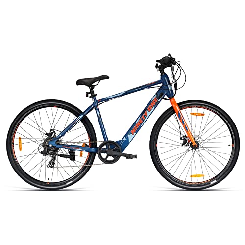 Image of NINETY ONE Enigma R7 Hybrid 7 Speed Camouflage Blue Electric Cycle (Wheel 700c, Frame : 18 Inch, Ideal for Men), Rigid
