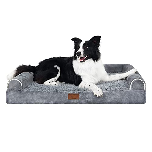 Lazy Lush Orthopedic Dog Bed for Large Dogs, Waterproof Dog Sofa Bolster Bed Plush Comfy Pet Couch Bed with Egg Crate Foam and Removable Cover, Washable Dog Bed (Large)