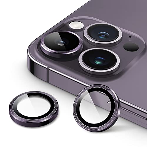 JETech Protector de Lente Cámara para iPhone 14 Pro 6,1 Pulgadas y iPhone 14 Pro Max 6,7 Pulgadas, Cristal Vidrio Templado 9H Individuo Metal, HD Transparente, 3 Unidades (Morado Oscuro)