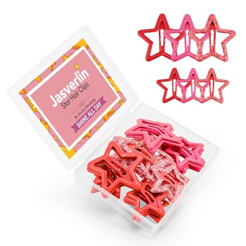 JASVERLIN 36 Pcs Red Star Hair Clips Accessories for Women Girls Y2k Kawaii Thin Thick Cute Colorful Metal Snap Barrettes for Rave Glitter Hairclips Mixed Sizes