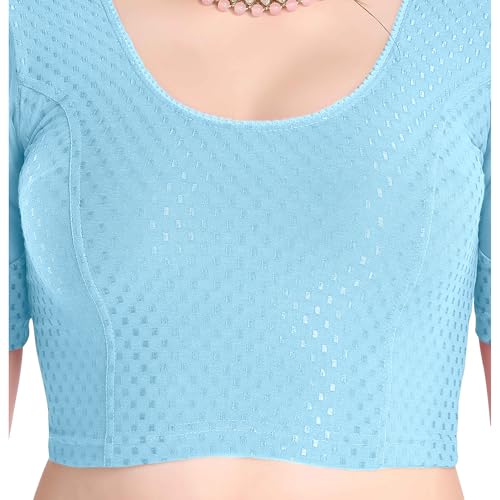 Image of FINESTFIT Stay On Trend Fashion 100% Cotton Readymade Blouses for Women,Round Neckline with Organza Balloon Sleeves.