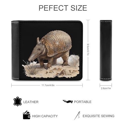 Armadillo in Desert Funny Bifold Wallets for Men Front Pocket Purse with Multiple Credit Card Holder2