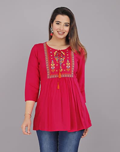 Image of Ganga febtex Women's Rayon Embroidered Short Kurti /Tops