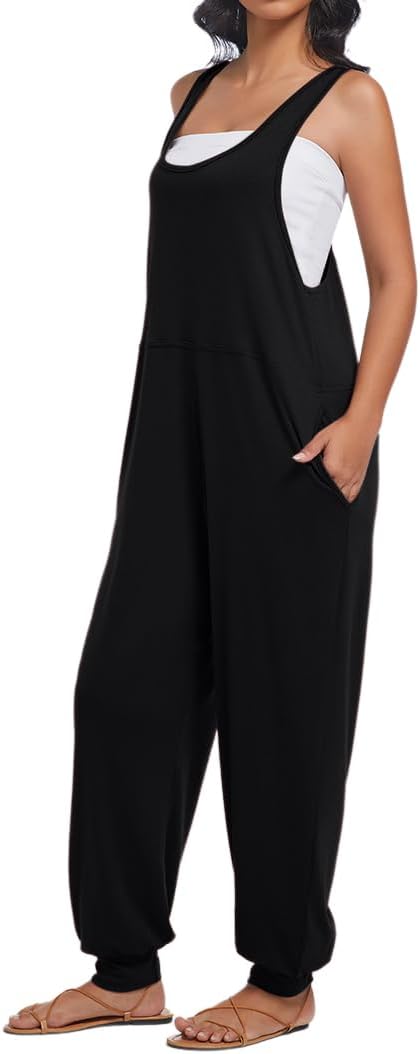 Women's Casual Loose Sleeveless Jumpsuits Harem Long Pants Romper Overalls with Pockets Summer Trendy Outfits - Image 3
