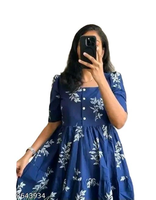 Women’s Rayon A-Line Midi Dress, Floral Print, Short Sleeves, Tiered Design, Round Neck, Summer Wear