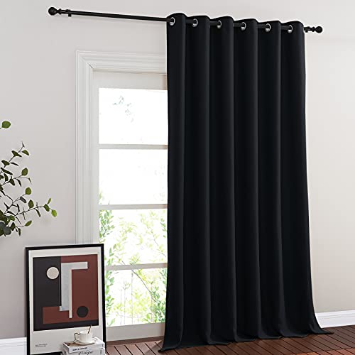 NICETOWN Black Out 144 inch Curtain for Sliding Glass Door, Grommet Thermal Insulated Sound Reducing Window Treatment Wide Draperies for Bedroom/Living Room, W80 x L144, 1 Panel