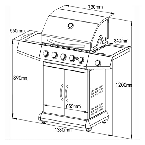 Multifunctionele barbecue Gas- en houtskoolbarbecue, gasfornuis, zwarte gasbarbecue for buiten, vijf branders… - Afbeelding 6