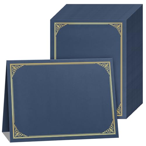 SUNEE Blue Certificate Holders (60 Pack) with Gold Foil Border, Letter Size