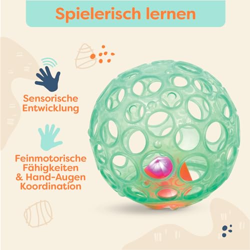 B. toys - Grab 'n' Glow - Baby-Ball - Sensorisches aufleuchtendes Baby Spielzeug - Textured Ball with Holes - Leuchtende Lichter & Rassel - Spielzeug für Kleinkinder, Babys