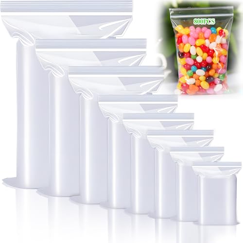 BBLTIFF 800 Pcs Bolsa Zip, 8 Tamaños Hermeticas Ziplock Bags Reutilizables, Pequeñas Bolsas Transparentes, Autocierre 100μm, para Guardar Joyas, Alimentos