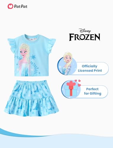 Image of Disney Frozen Elsa Minnie Mouse Stitch Princess Girls' Skirt Sets Ruffle Short Sleeve Clothes 2pcs Outfits Summer Dress 2-9Y