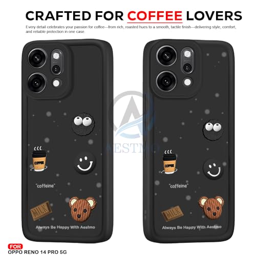 Image of AESTMO Back Case Cover for Oppo Reno 14 Pro 5G Cover | Cute Fun Cartoon 3D Ball | Coffee Silicone Case | Full Body Protection | Camera Protection Back Oppo Reno 14 Pro 5G (Black)