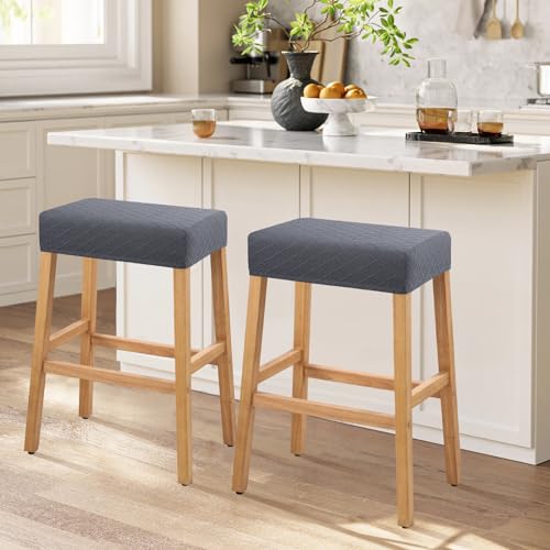 Image of YISUN Stool Covers Rectangle - 2 Pack Stretch Waterproof Saddle Seat Cover Counter Bar Stools Bar Chairs Covers Kitchen Island Chairs Cushion Protector