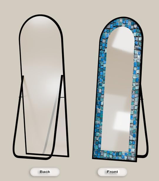 23,5’’W x 67’’H Textured Aqua Stone Mosaic – Full Lenght Floor Mirror Arched Full Lenght Mirror - Arch Full Body Stained Floor Mirror with Black Frame with Black Frame