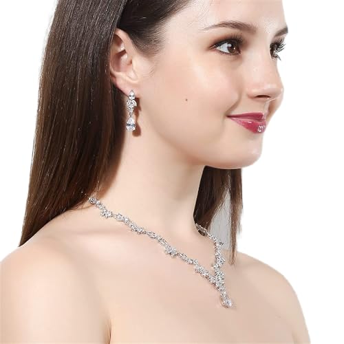 Cubic Zirconia Crystal Pendientes y Collar de Novia para Accesorios de Boda