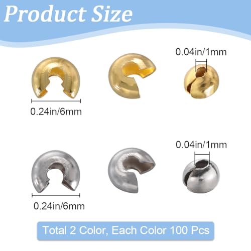 SOFPLATE 1 Box 200Pcs 6Mm Jewellery Bead Covers Gold Crimp Beads Bulk Brass Small Silver Stoppers Half Round Open Crimp Beads Knot Covers for Jewellery Making Necklaces Bracelets Earrings Supplies - Image 2