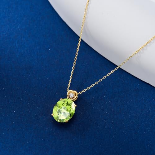 14k Gold Oval Gemstone Birthstone Necklace with Real Diamond(I2-I3 Clarity),2 Carat Created Birthstone Anniversary Birthday Mother's Day Necklaces for Women Mom Her2