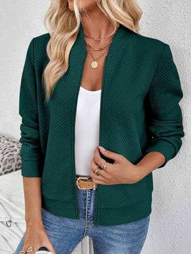 Chic Dark Green Womens Casual Knit Bomber Jacket – Perfect for Every Season! - Image 2