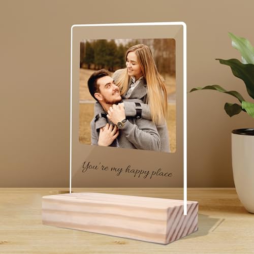 Image of Giftplease Customized Photo And Text Frame With Wooden Stand | Personalised Printed Photo Frame | Gift | Birthday | Anniversary (Transparent, 5MM, 6 * 8 Inches), Tabletop