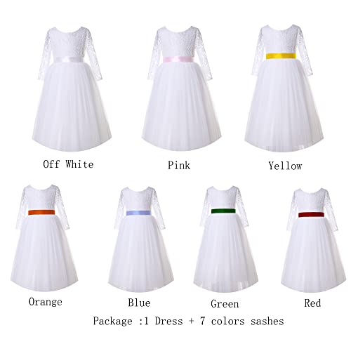 Pettigirl Girls 7 Sashes in 1 White Flower Lace Tulle Tutu Toddler Kid Wedding Party First Communion Bridesmaid Dresses4