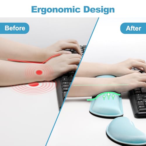 Image of Gimars Upgrade Enlarge Gel Memory Foam Set Keyboard Wrist Rest Pad, Mouse Wrist Cushion Support for Office, Computer, Laptop, Mac, Comfortable, Lightweight for Easy Typing Pain Relief,Sky Blue