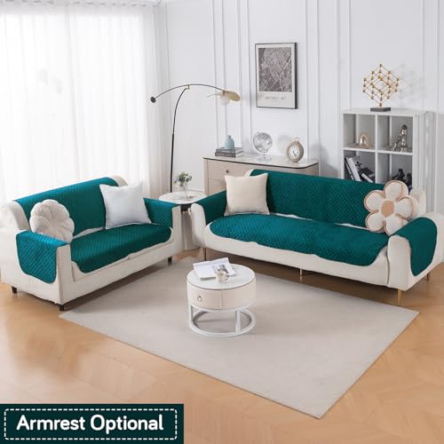 Image of HOKIPO Quilted Sofa Cover 3 Seater and 2 Seater Set - 5 Seater Sofa Cover (3+2) for Seat & Back | 'Quilt Classic' Teal (IN-927 * 2+926 * 2-Teal)