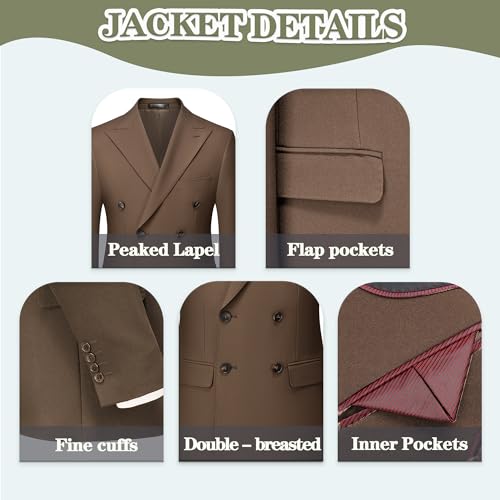 Tuxedo Suits for Men 4 Pieces Suit Peak Lapel Double Breasted Blazer Shirt Jacket Pants Set with Black Floral Tie3