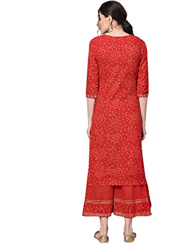 Image of ishin Women's Rayon Black Embellished A-Line Kurta Palazzo Set