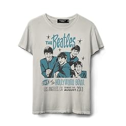 Junk Food Women’s The Beatles Live at The Hollywood Bowl T-Shirt, Vintage White - Les Beatles, Paul McCartney, John Lennon, RIngo Starr, George Harrison
