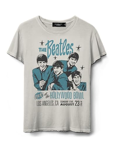 Junk Food Women’s The Beatles Live at The Hollywood Bowl T-Shirt, Vintage White - Les Beatles, Paul McCartney, John Lennon, RIngo Starr, George Harrison Junk Food Women's The Beatles Live at The Hollywood Bowl T-Shirt, Vintage White
