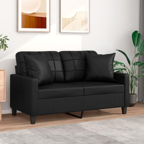 Festnight Sofá de 2 Plazas para Salón, Sofá Chaise Longue Moderno de Cuero Sintético, Sofá Sillón con Cojines, Sofa para Dormitorio Salón Oficina, Negro 120 cm
