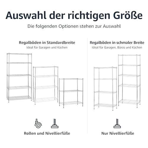 Amazon Basics Aufbewahrungseinheit mit 4 Regalböden, höhenverstellbaren Einlegeböden und Nivellierfüßen, max. Gewicht 640 kg, Chrom, 35.6 x 91.4 x 137.1 cm