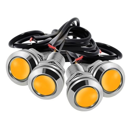 4Pcs 18mm DC 12V Eagle Eye Cob LED Car Fog DRL Daytime Running Light Backup Reverse Tail Rock Lights Headlights Small Bulb use for car and Motorcycle (Yellow)