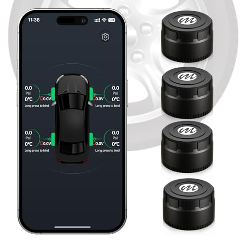 Moman RV Tire Pressure Monitoring System, Car TPMS Sensors Set of 4, Tire Pressure and Temperature Alarm, Wireless Tire Pressure Sensor, Support iOS and Android
