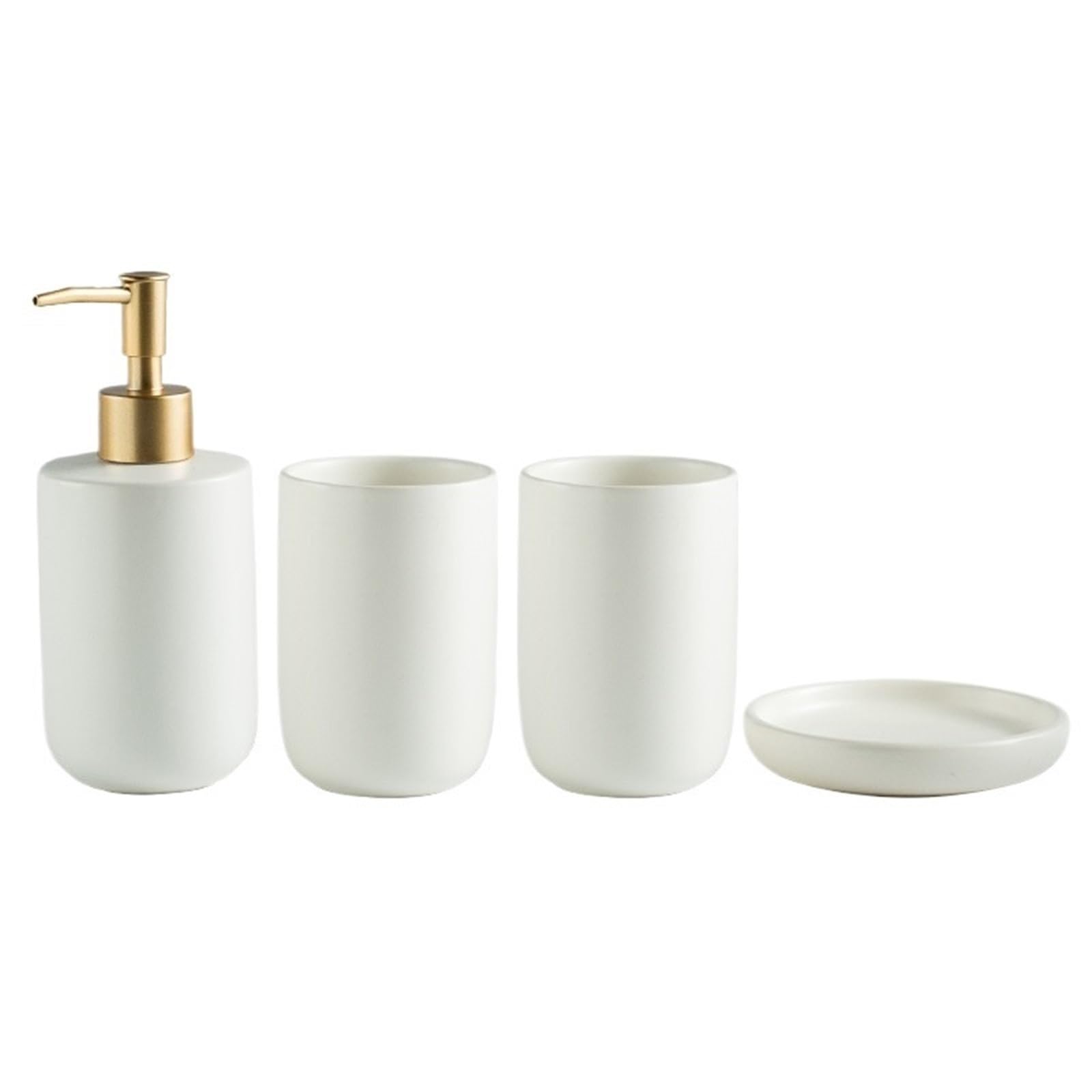 Soap Dispenser 4 Pieces Ceramic Bathroom Accessories Set Includes Lotion Soap Dispenser, Mouthwash Cup, Dish(White)