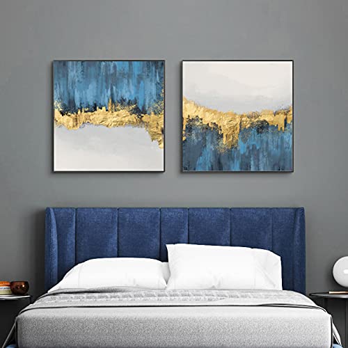 Lot de 2 affiches abstraites dorées 50x50 cm style nordique minimaliste pour salon