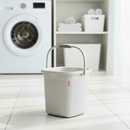 Image of MODWARE 5L Square Bathroom Bucket, Polypropylene, Brown, Space-Saving Design, Anti-Slip Handle, Pack of 2 (White)